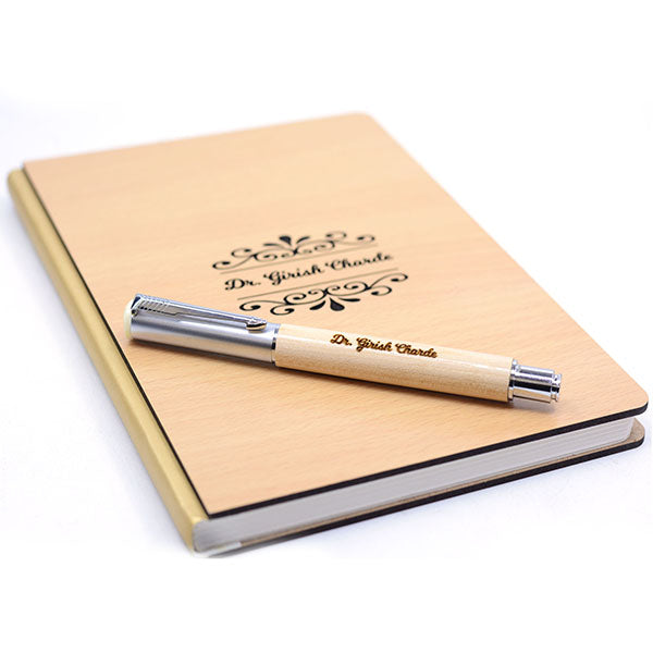 Personalized Wooden Diary and Pen with Name Engraved
